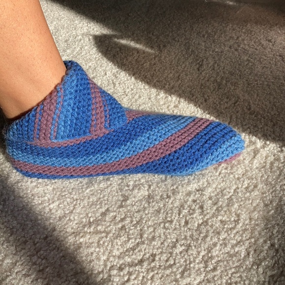 handmade navy blue and orange socks / slippers - Picture 5 of 5